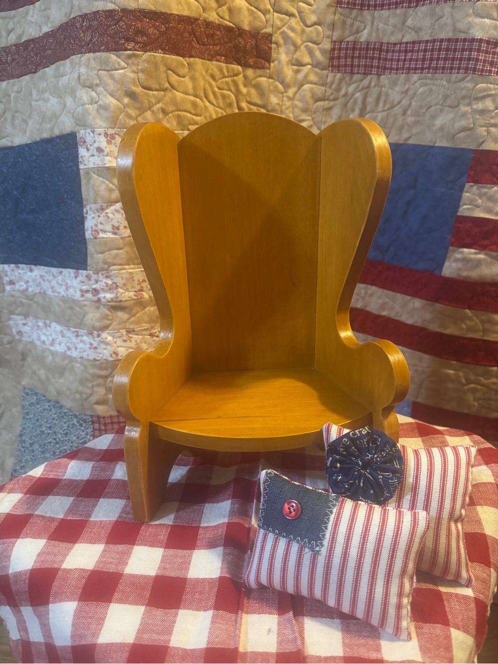Miniature Wooden Wingback Chair - Honey Oak Finish